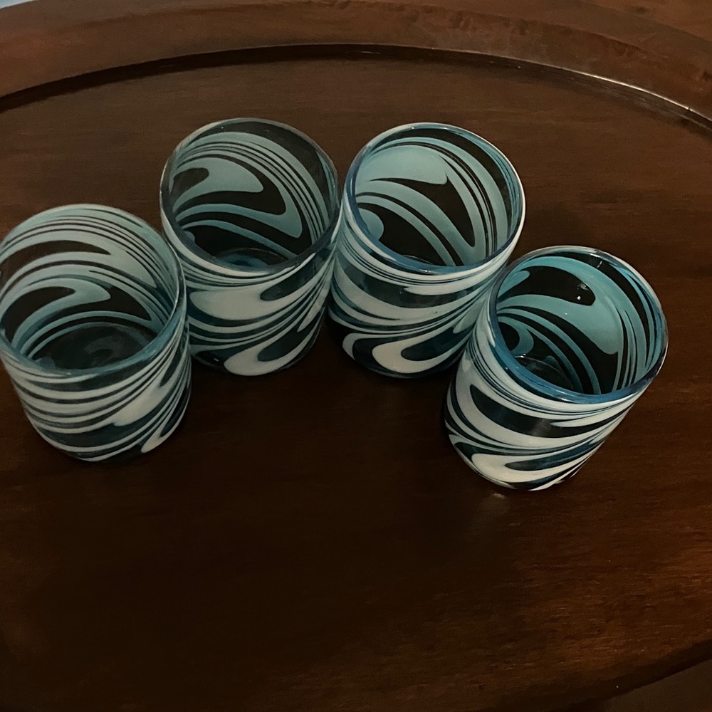 Swirled Blue and White Glass Tumblers